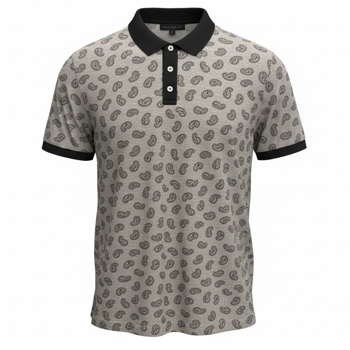 Marc Jacobs Paisley Print Gray Polo Navy Blue Trim Mens Large Preppy Work Casual