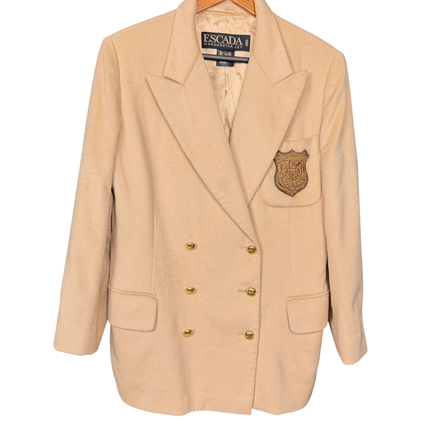 Escada Margaretha Ley Angora Wool Double Breasted EU 44 Crest Blazer Vintage L