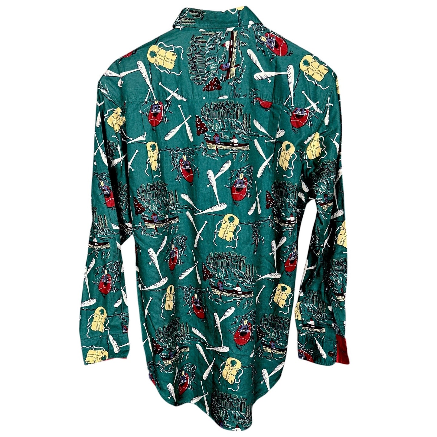 Vintage 90s America Perry Ellis Boat Rafting Fishing Outdoors Print L/S Shirt S