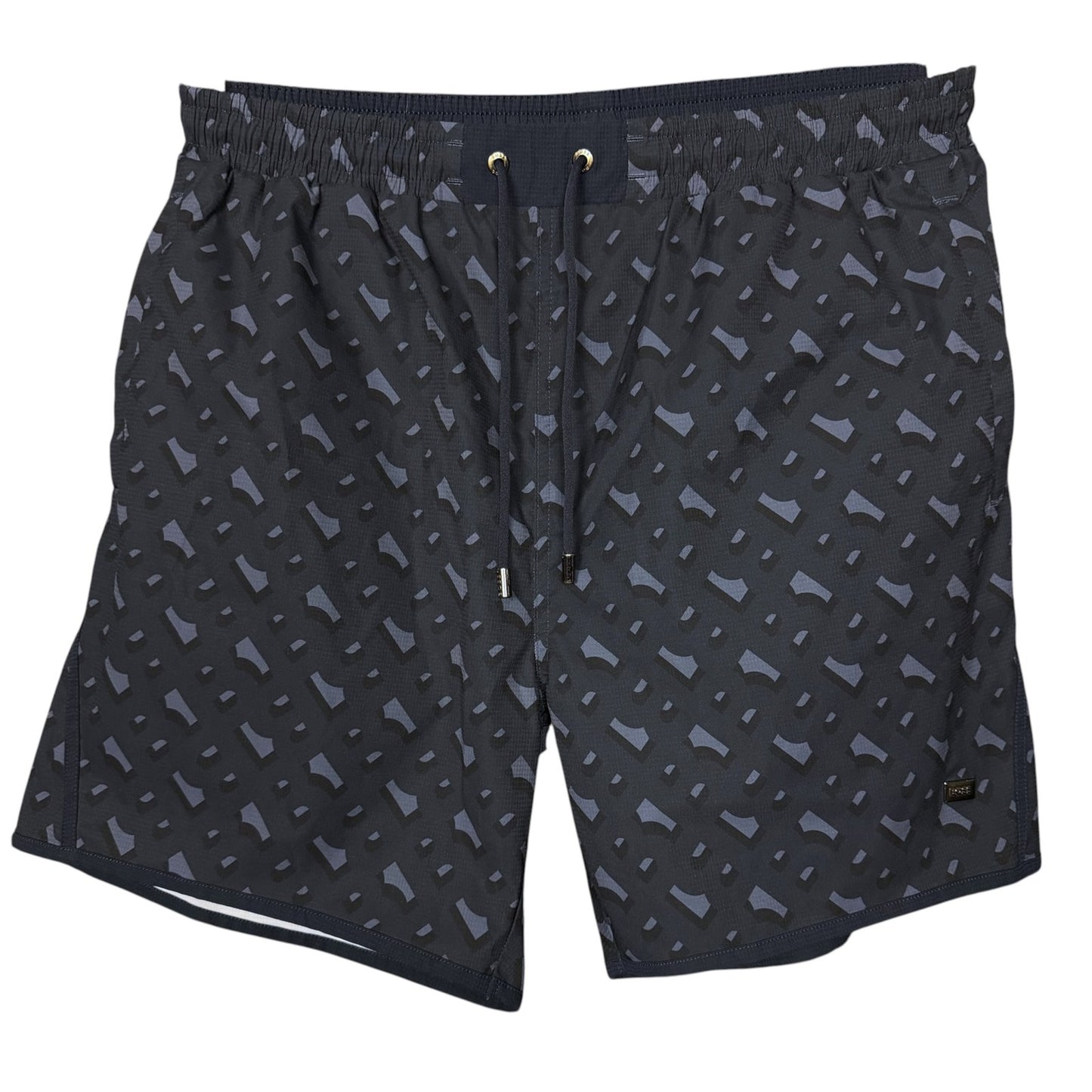 Hugo Boss Navy Blue Geometric Print Swim Trunks Men's XL Mesh Lined Luxury Pool