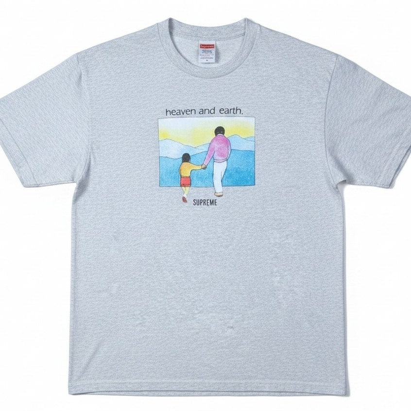Supreme Heaven and Earth Men's Medium Heather Gray Graphic T-Shirt Streetwear