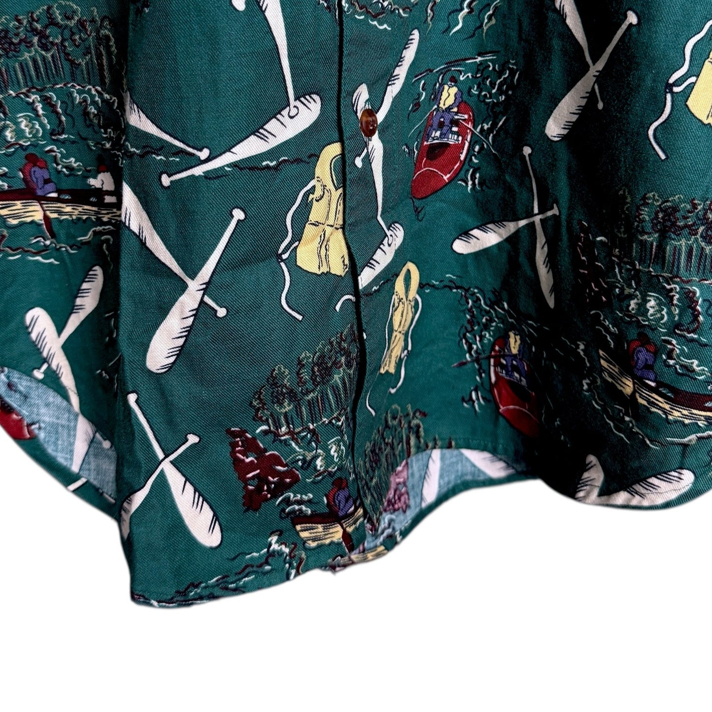 Vintage 90s America Perry Ellis Boat Rafting Fishing Outdoors Print L/S Shirt S