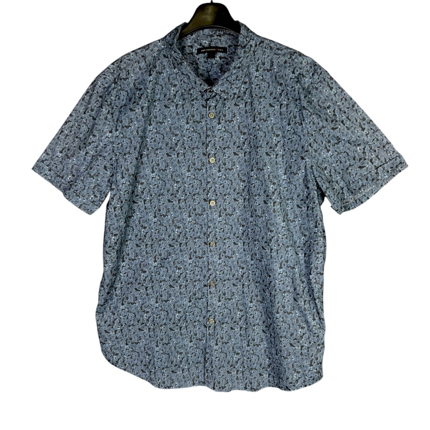 John Varvatos USA Mens XL Blue Floral S/S Button Up Casual Shirt Vacation Summer