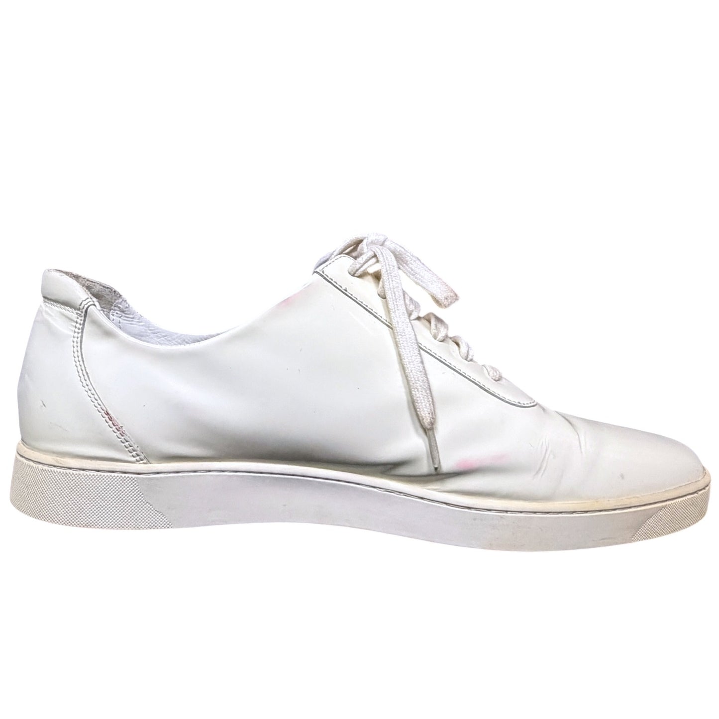 Bally White Patent Leather Men's 11 Cursive Logo Spellout Sneakers Luxury Rare
