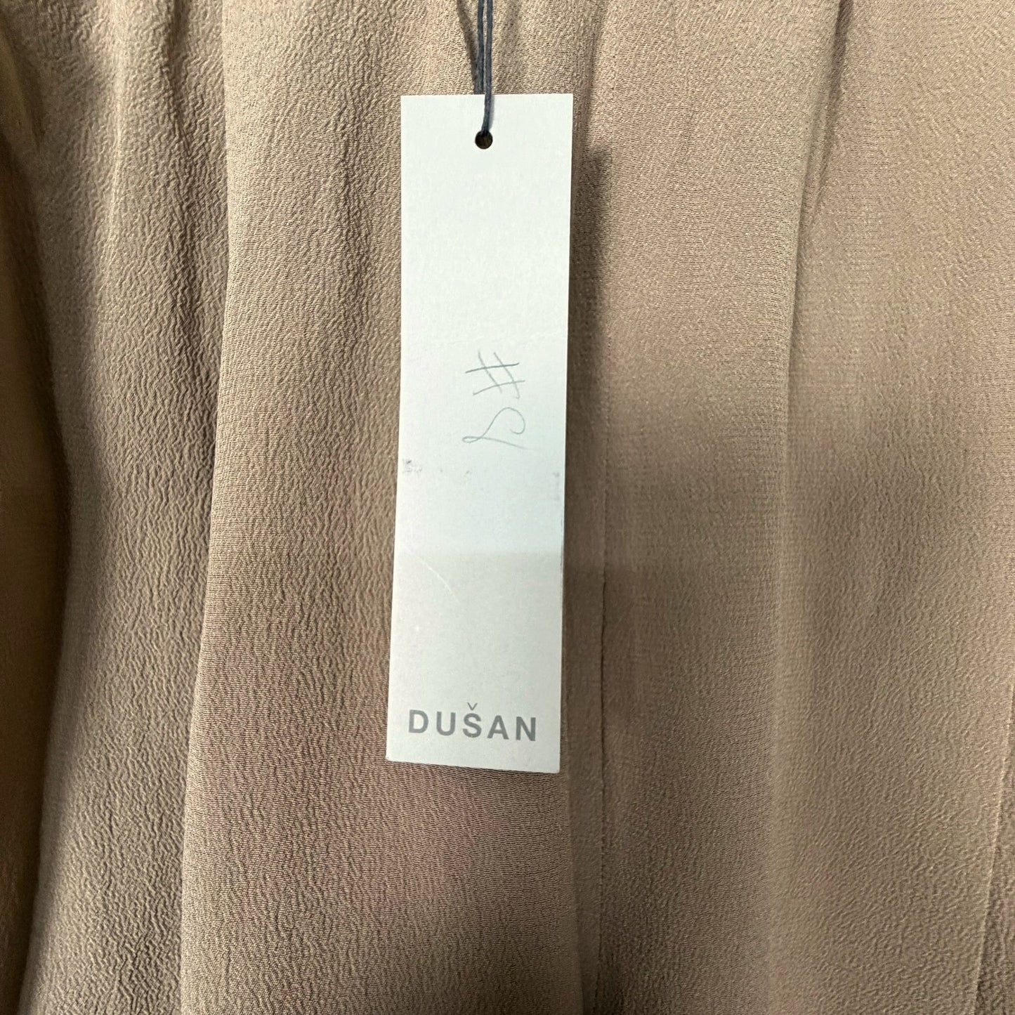 Dusan 100% Silk Flowy Pleated Tan Cuffed Women's L EU 42 Slacks Pants Career NWT