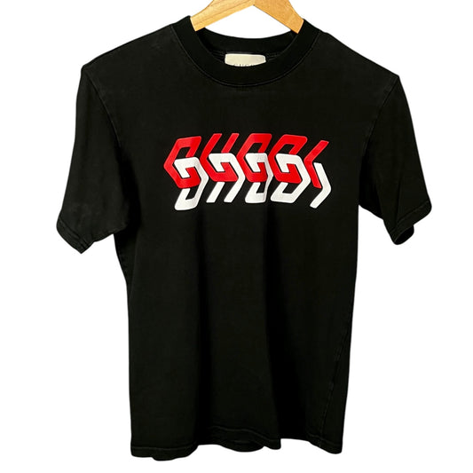 Gucci Black Silkscreened Mirrored Logo T-Shirt - $590 Retail