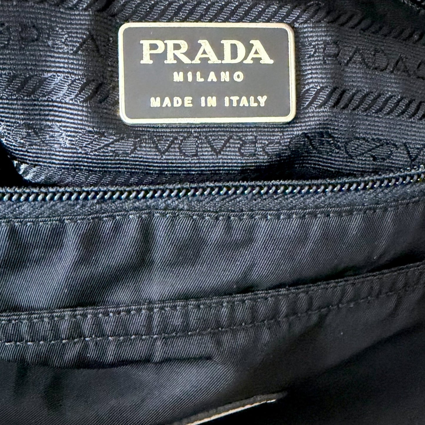 Prada Tessuto Black Nylon Medium Shoulder Bag Vintage Zip Closure Luxury