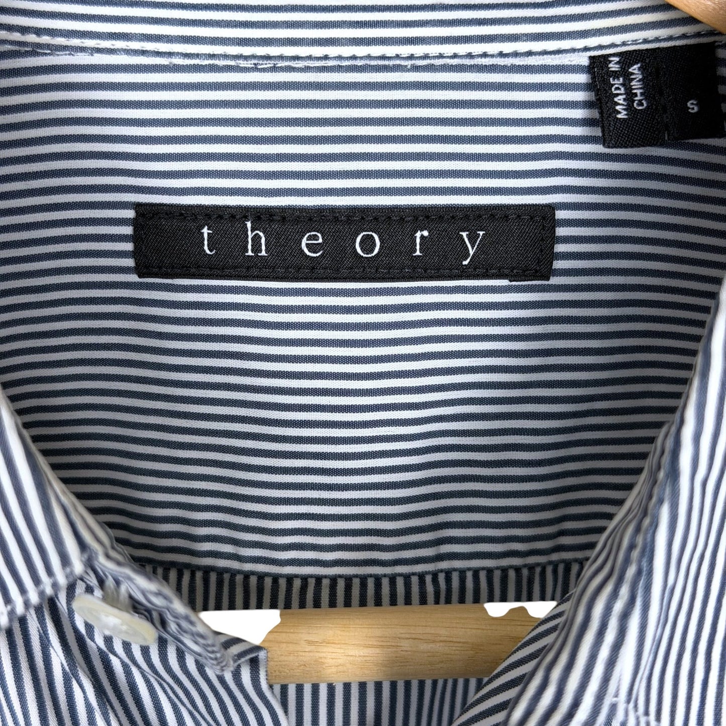 Theory Striped Button Down Dress Casual Shirt Mens Small White Blue Work Office