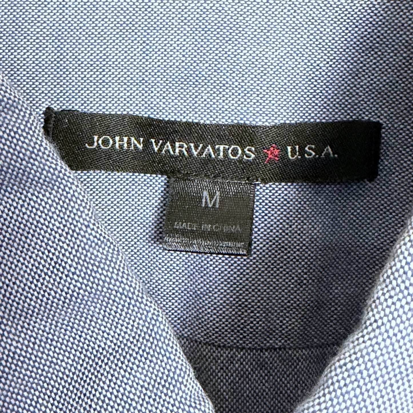John Varvatos USA Light Blue Chambray Peace Logo Men's M Button Down Shirt