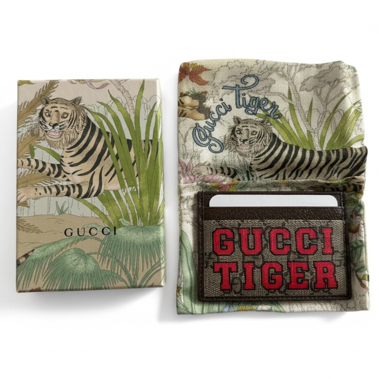 Gucci Tiger GG Monogram Card Case Red Brown Spellout Striped Luxury New in Box