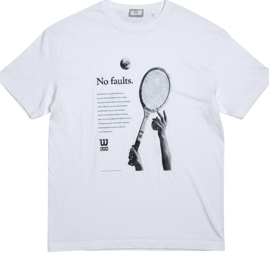 Kith x Wilson No Faults Men's XL White T-Shirt Streetwear Casual Collab Tennis