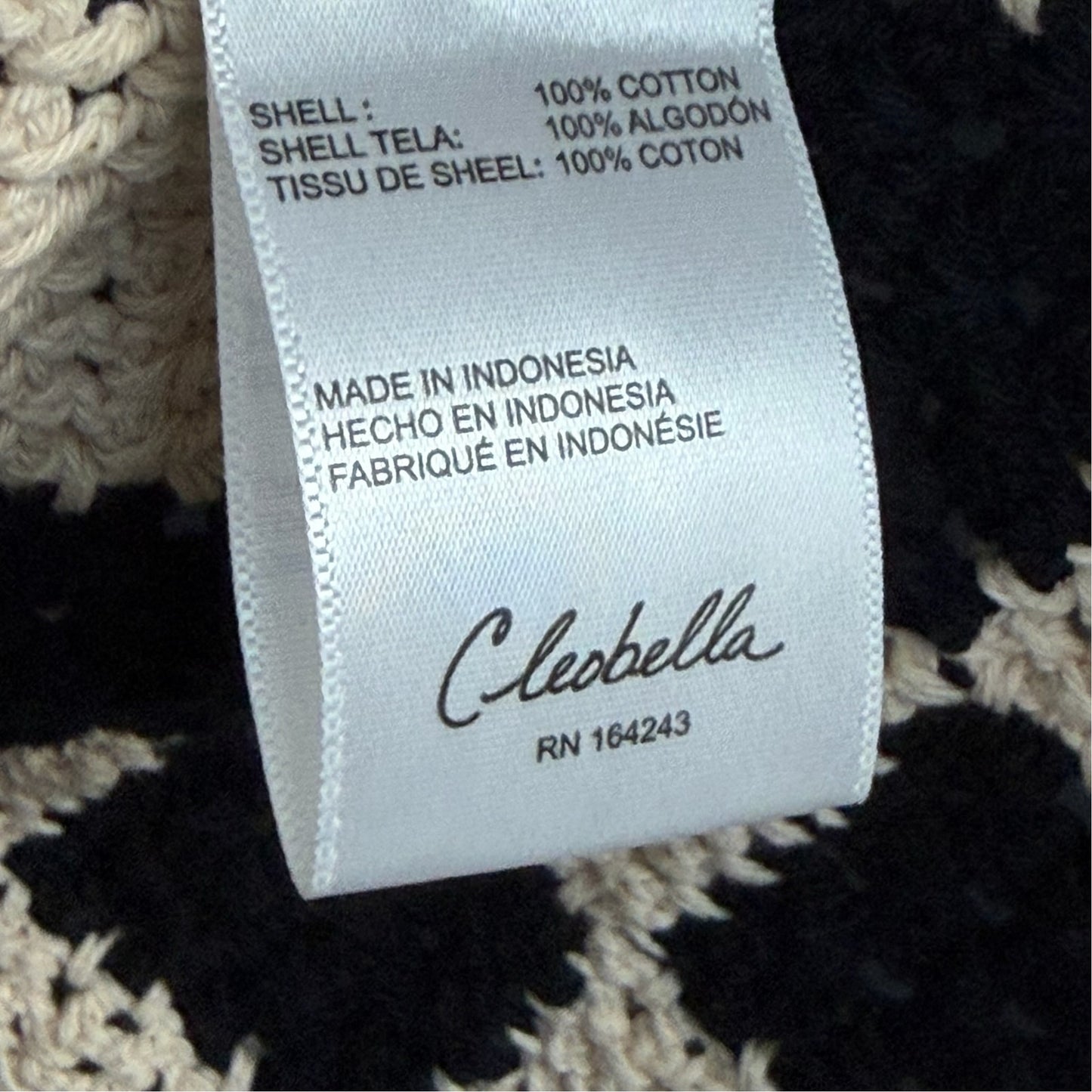 Cleobella Brenda Crochet Black White Checkerboard Knit Cardigan Women's XS Boho
