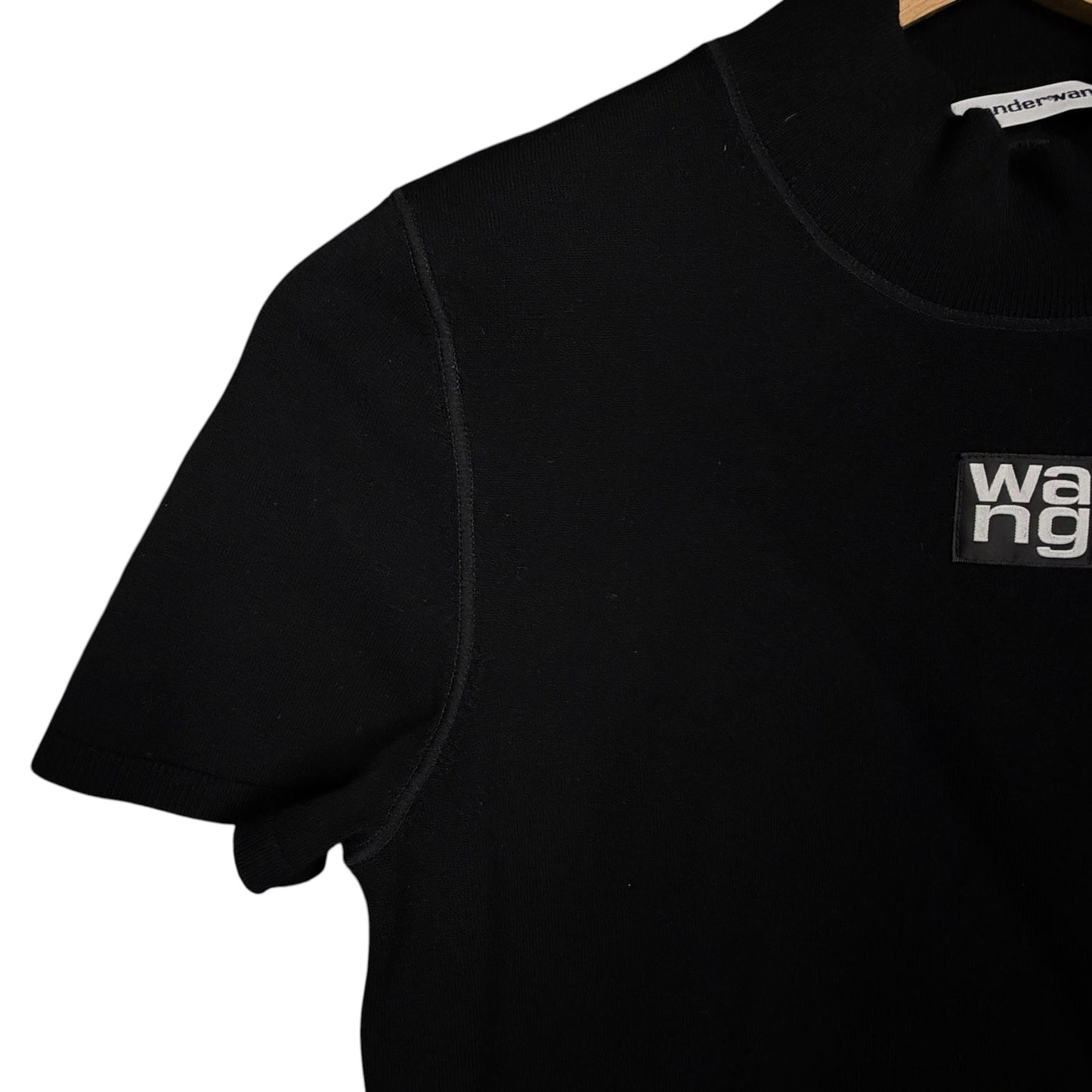 Alexander Wang Women's Medium Black Mock Neck Short Sleeve Cropped Black Top