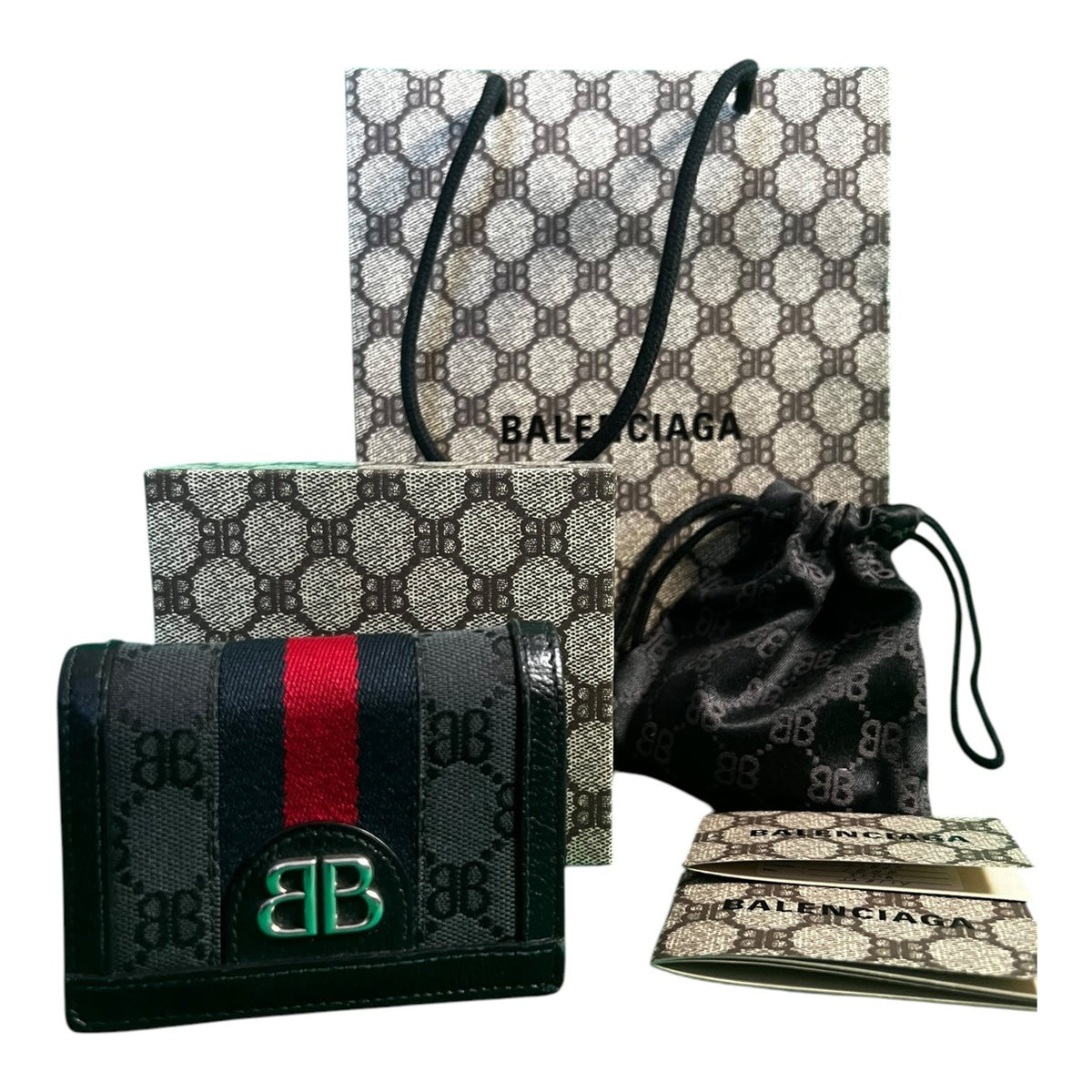 Balenciaga x Gucci Hacker Project BB Canvas Monogram Ophidia Web Black Wallet