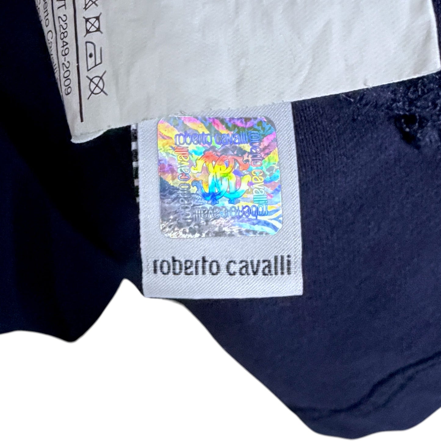 Roberto Cavalli Class Polo Shirt Mens 2XL Navy White Collar Logo Stretch Casual