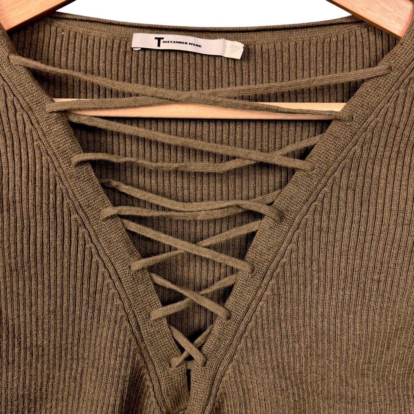 Alexander Wang T Women's S Corset Front Ribbed Cropped Sweater Top Cashmere