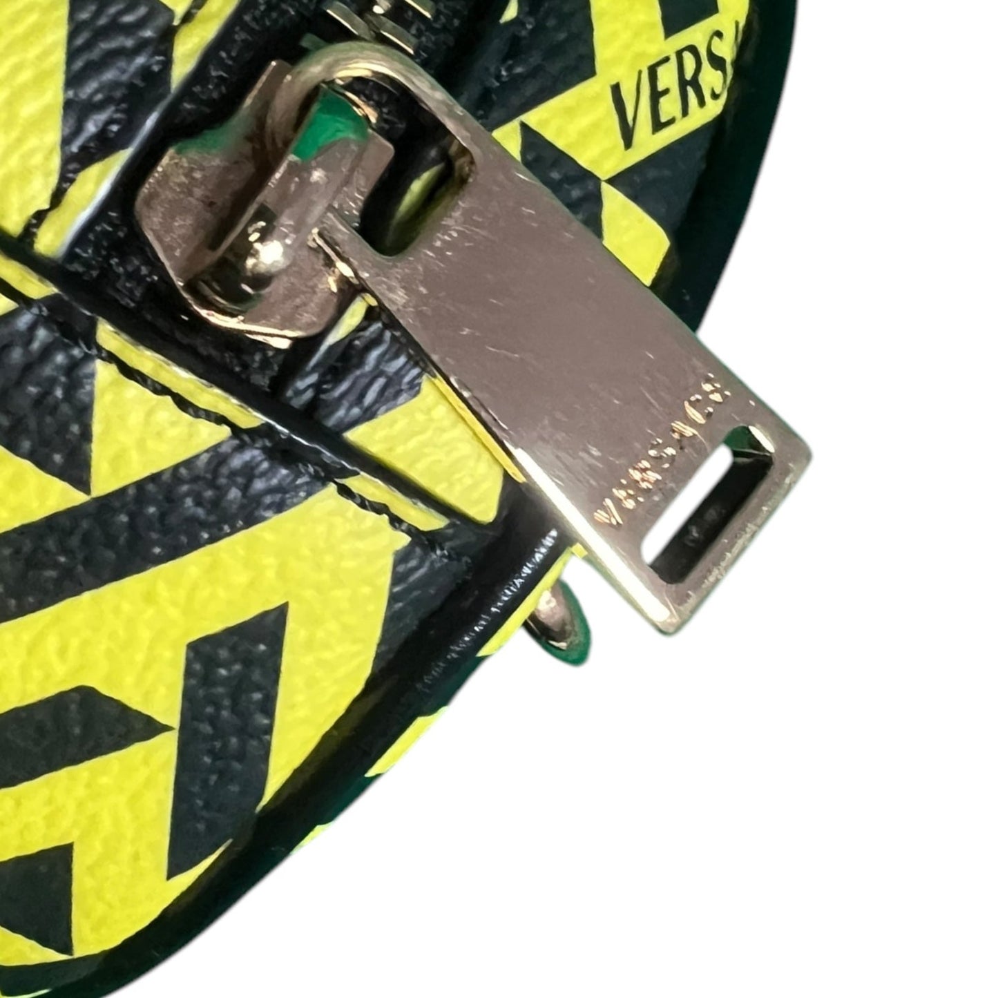 Versace La Greca Round Pouch Coin Cosmetic Belt Bag $575 Retail Bright Yellow