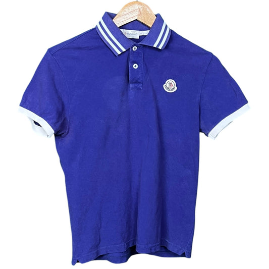 Moncler Classic Logo Purple + White Striped Collar Polo Shirt - $395 Retail