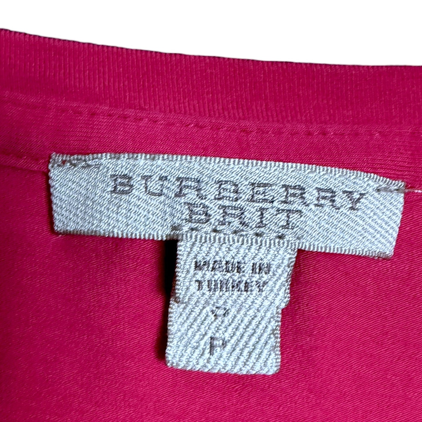 Burberry Brit Dark Pink Nova Check Cuff Women's Small T-Shirt Top $290 Retail