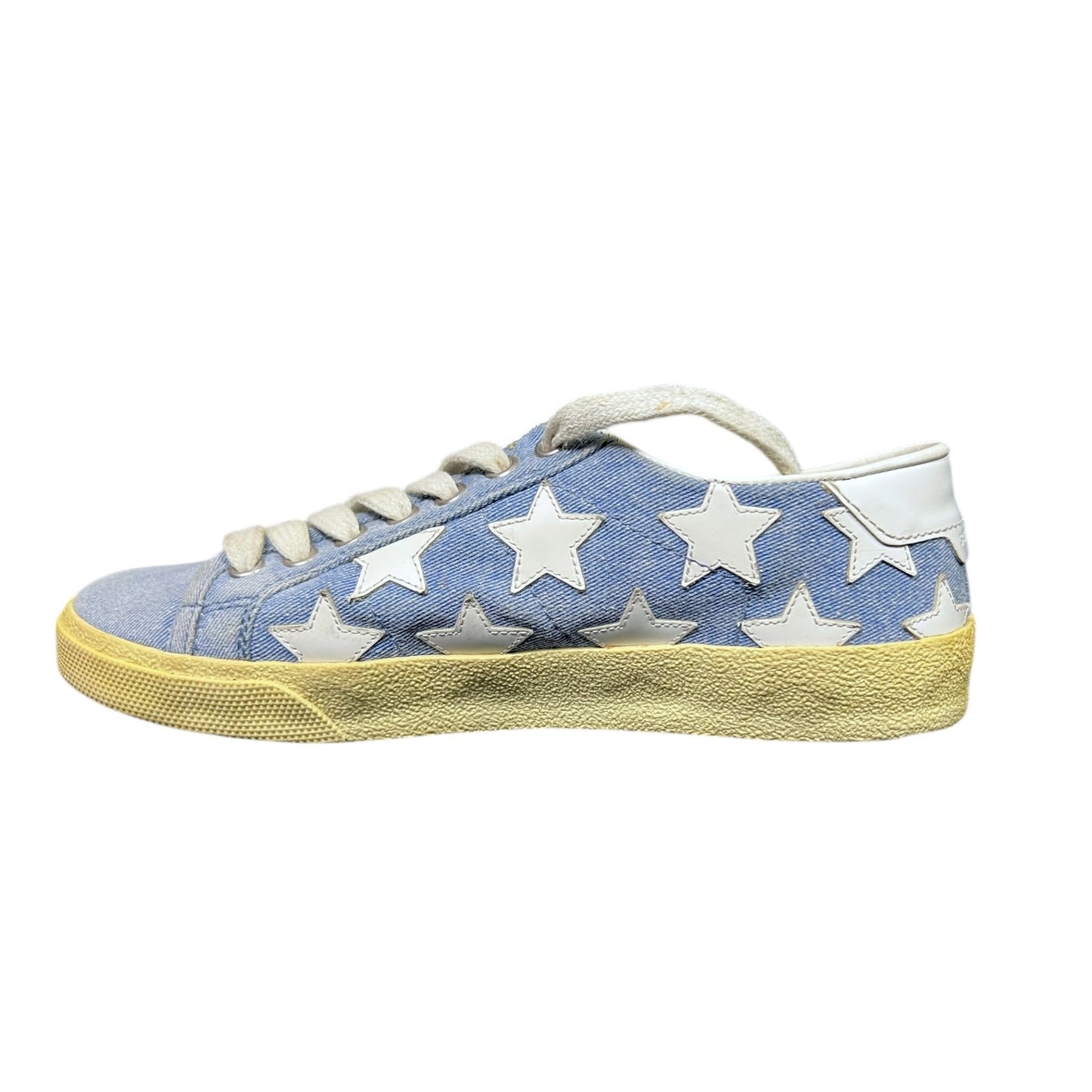 Saint Laurent EU 37 US 7 Denim White Star Court Classic Sneakers $780 Retail