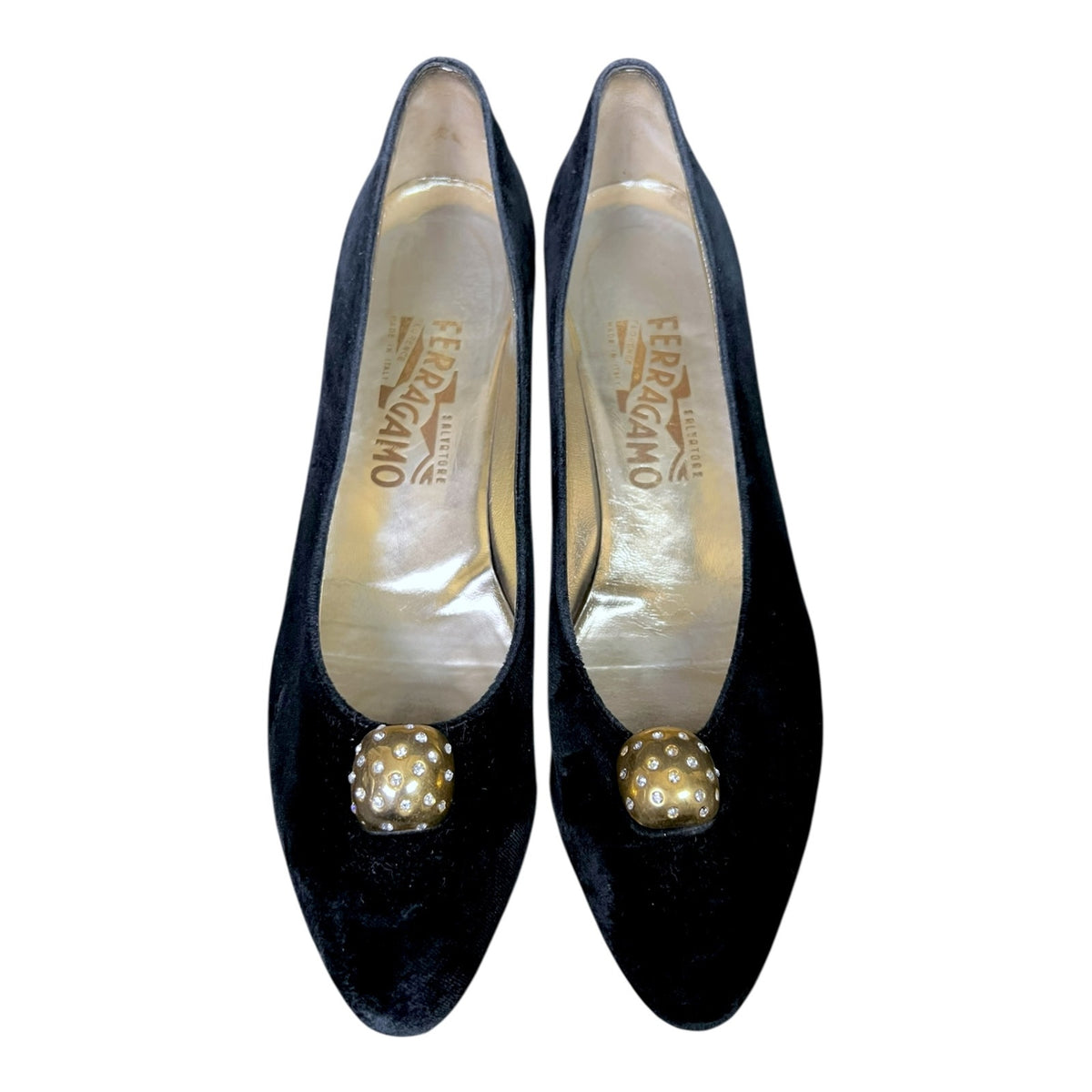 Vintage Salvatore Ferragamo Black Velvet Kitten Heel Pumps Shoes US 9 Luxury