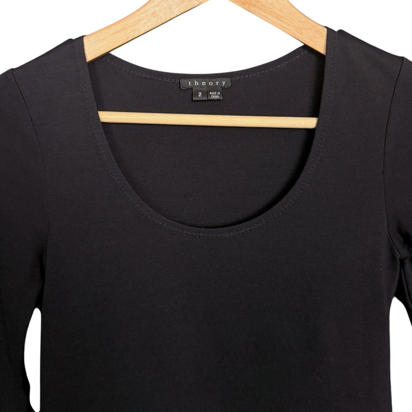 Theory Dress Women's 2 Black Wool Blend Knit Long Sleeve Scoop Neck Mini