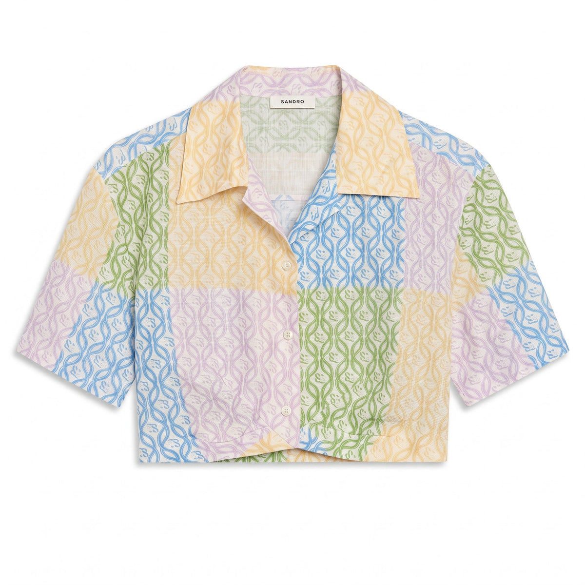 Sandro Multicolor Square SS Logo Leona Women's Small Crop Top Vacation Luxury