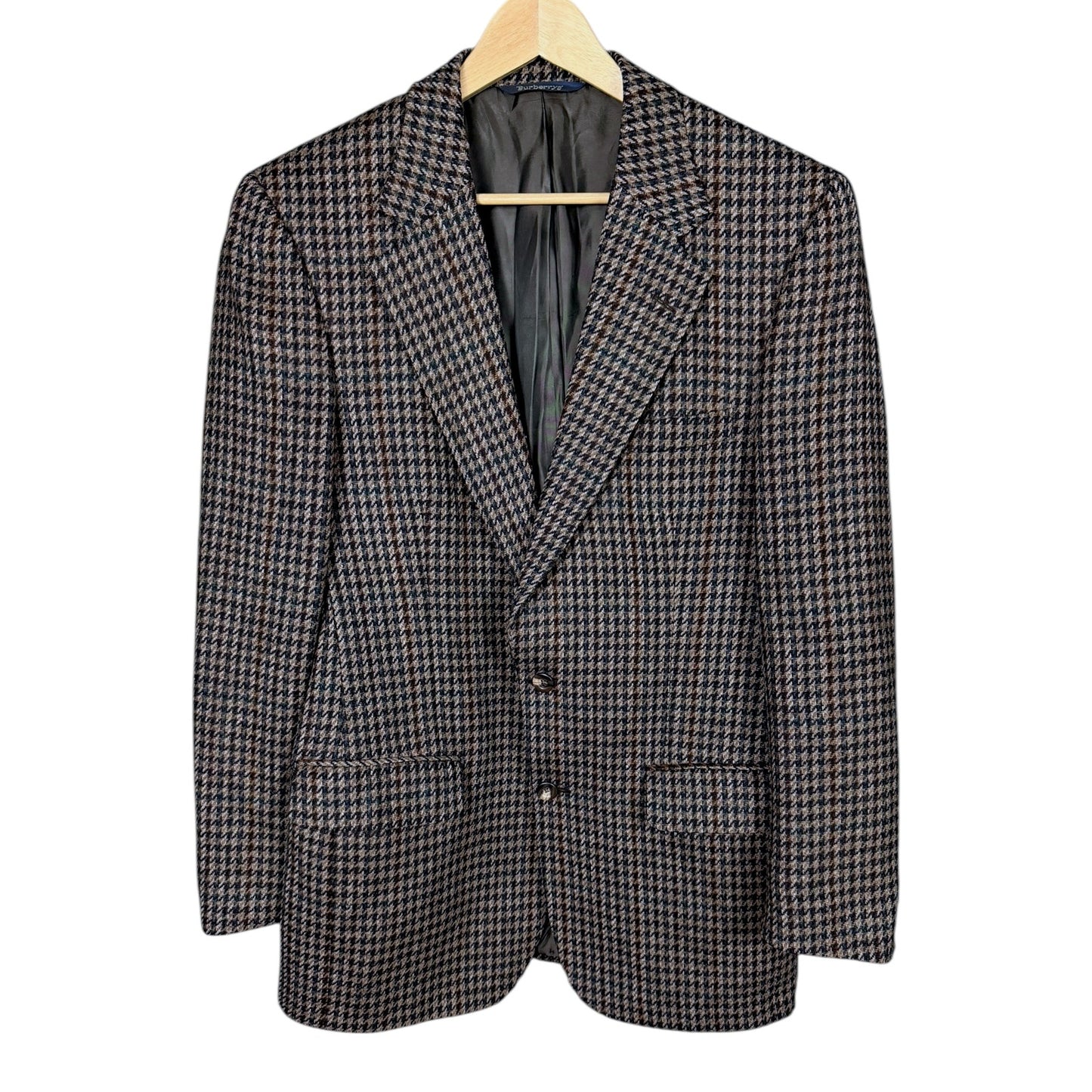 Vintage Men's Burberrys London 100% Tweed Wool Brown Houndstooth Blazer 42R