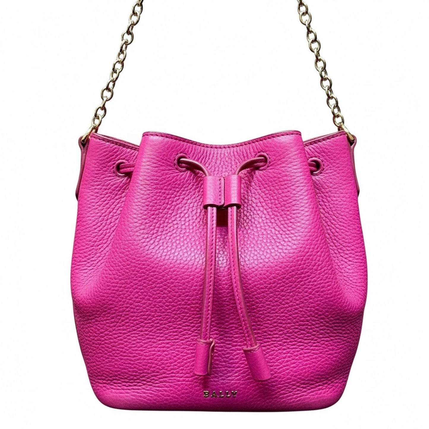 Bally Mini Top Handle Pink Pebbled Drawstring Bucket Bag $795 Retail Luxury