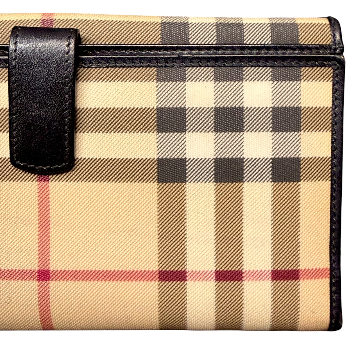 Authentic Burberry Nova Check Continental Long Wallet Black Leather Trim Luxury