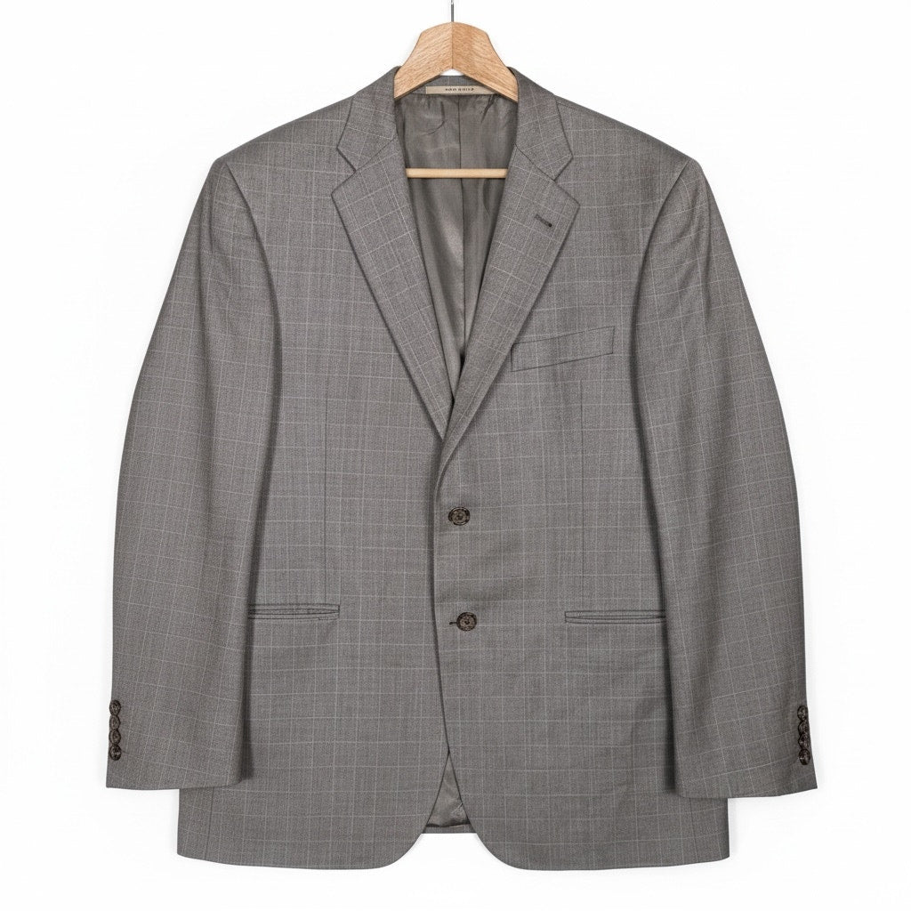 Burberry London Gray Blazer Plaid Silk Wool Men 42R Union Made USA Career Office