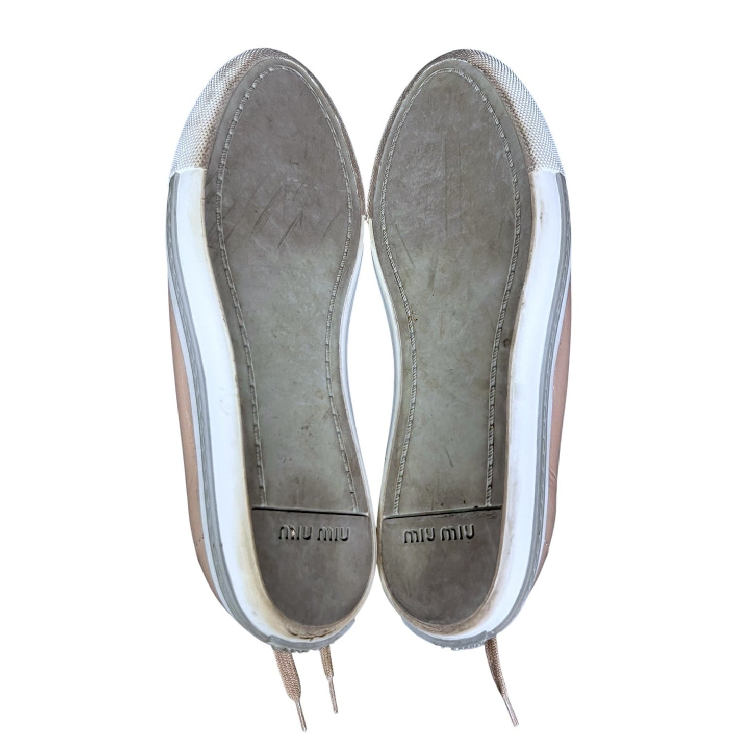 Miu Miu Crystal Embellished Patent Leather Beige Sneakers $1,120 US 7.5/8 EU 38