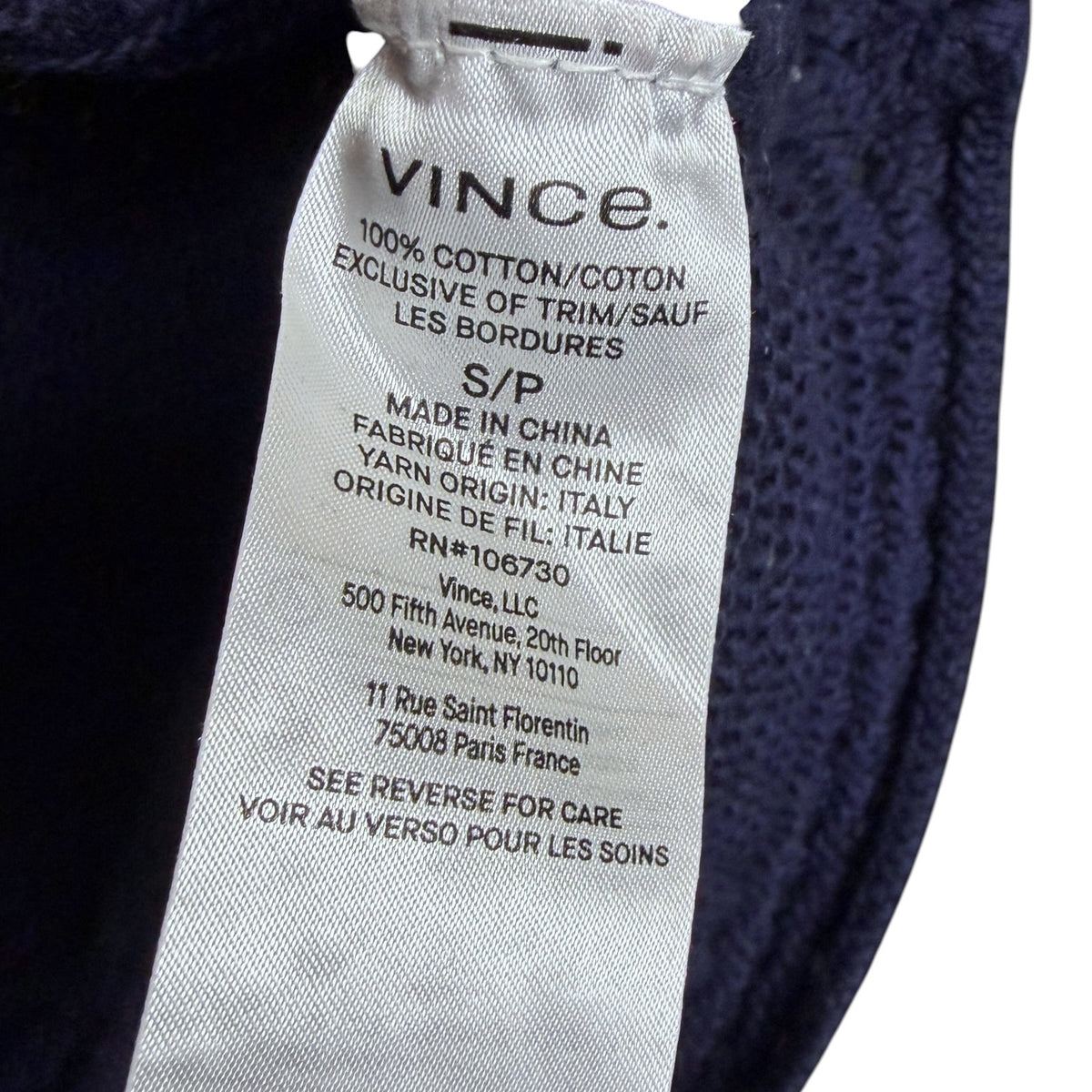 Vince Women's Small Navy Blue Open Knit Pointelle Cotton Short Sweater Boho