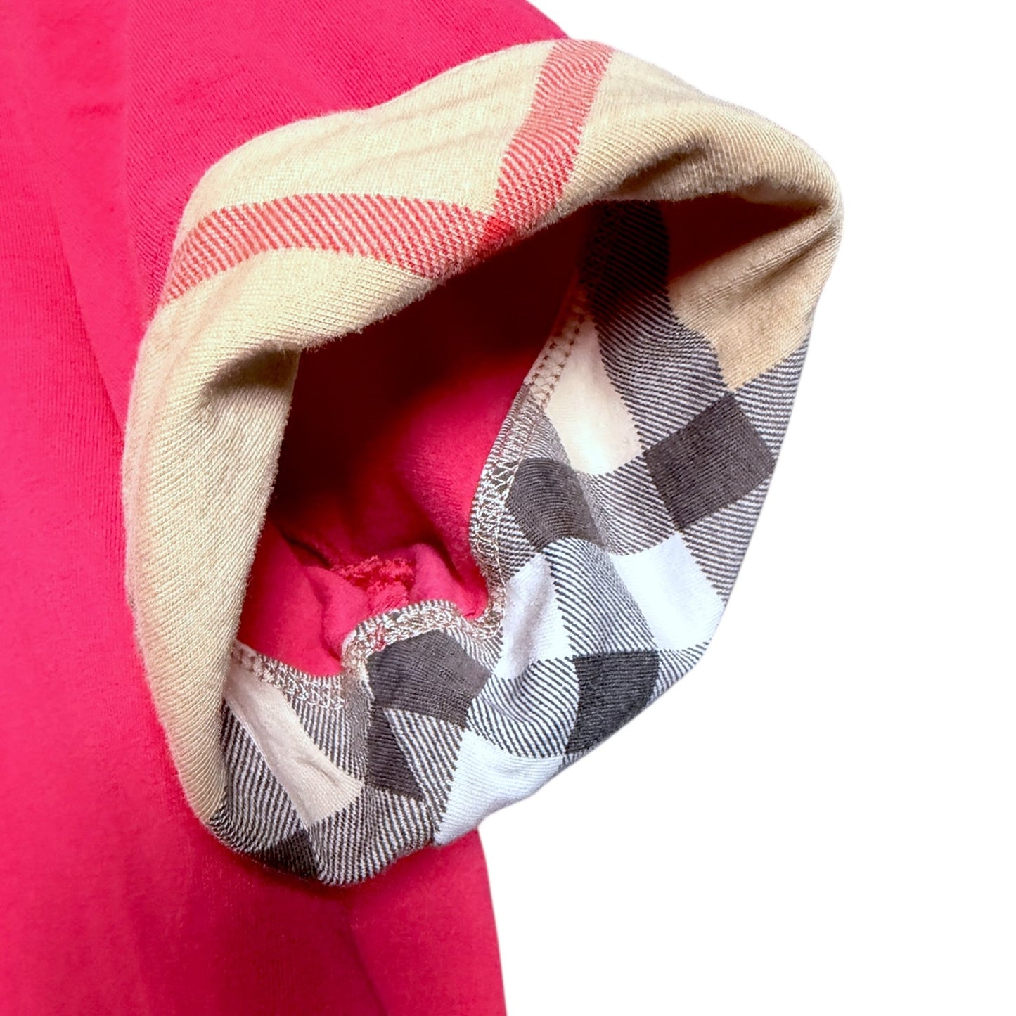 Burberry Brit Dark Pink Nova Check Cuff Women's Small T-Shirt Top $290 Retail