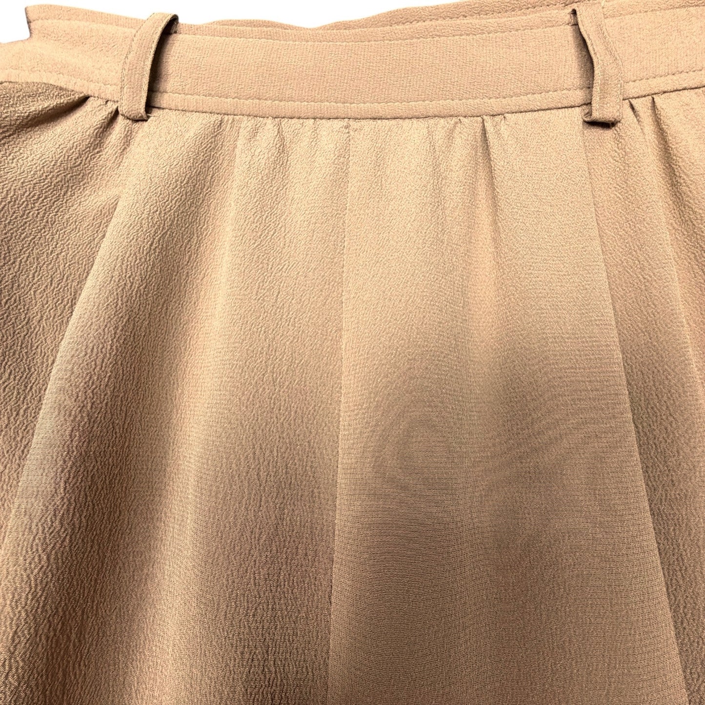 Dusan 100% Silk Flowy Pleated Tan Cuffed Women's L EU 42 Slacks Pants Career NWT