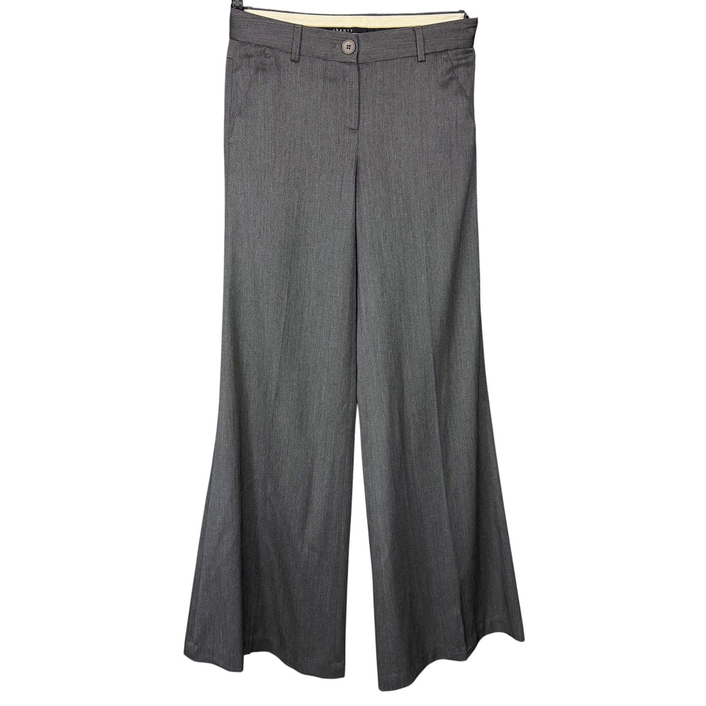 Theory Gray Wool Stretch Women's 2 Wide Leg Dress Pants Trousers Work Career