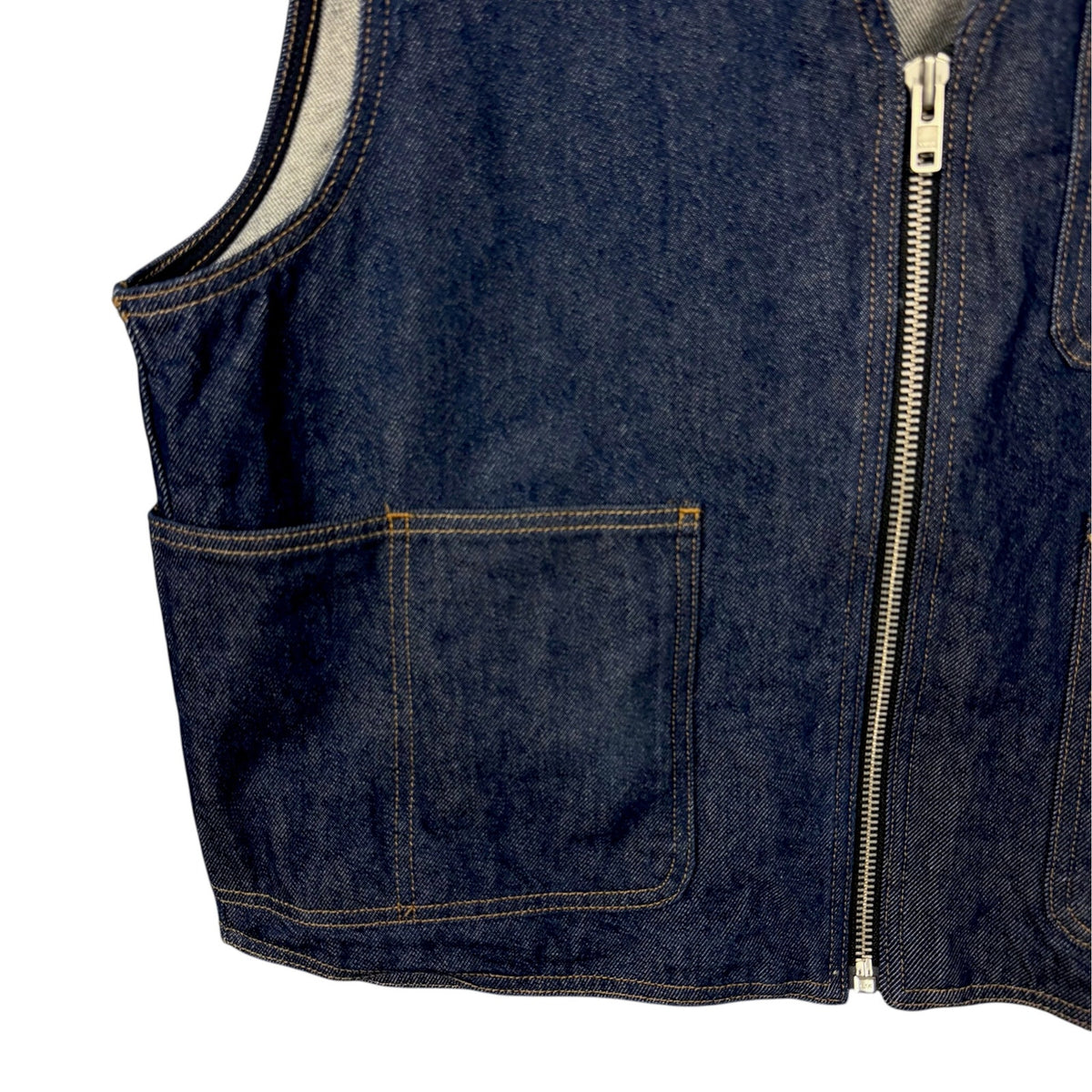 Stussy Workgear Indigo Blue Full Zip Denim Jean Vest Men's Large Utility Skater