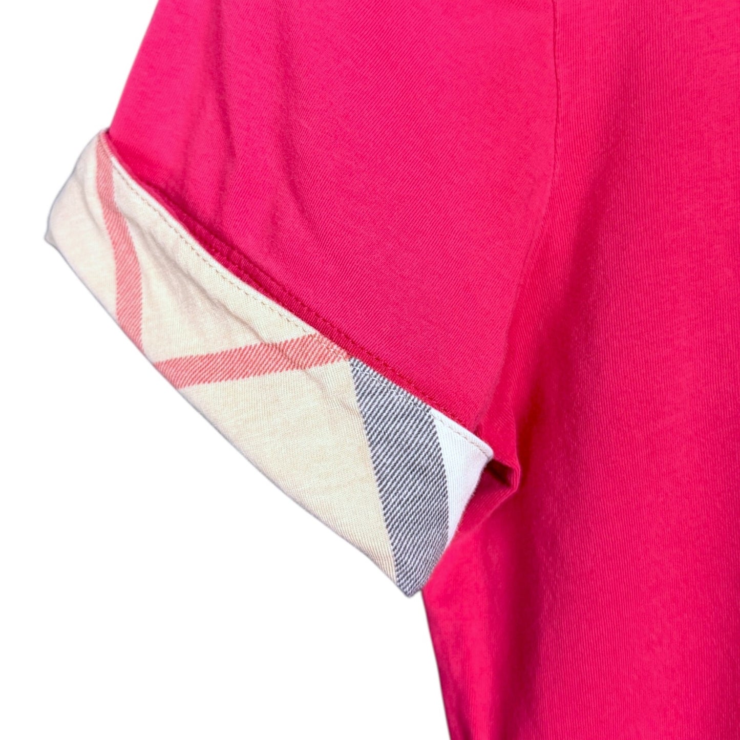 Burberry Brit Dark Pink Nova Check Cuff Women's Small T-Shirt Top $290 Retail