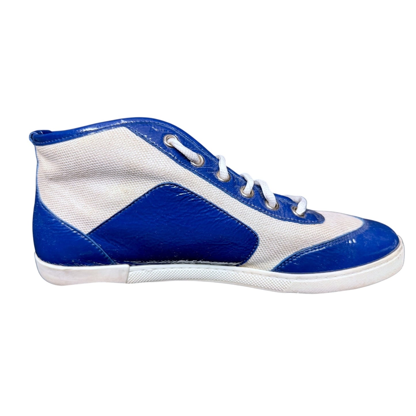 Gucci Two Tone Canvas and Patent Leather Hi-Top Sneakers