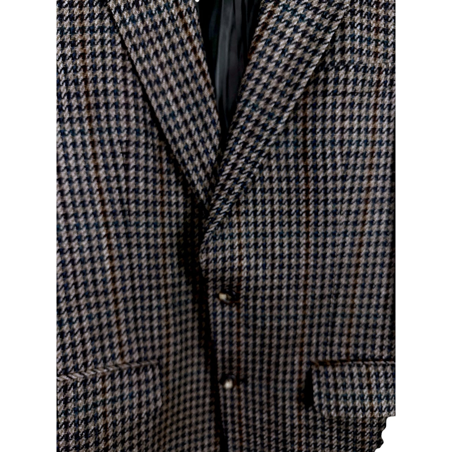 Vintage Men's Burberrys London 100% Tweed Wool Brown Houndstooth Blazer 42R