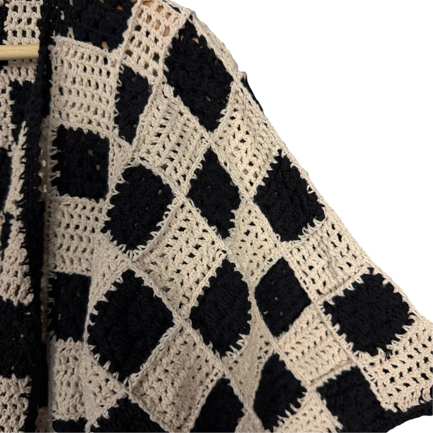 Cleobella Brenda Crochet Black White Checkerboard Knit Cardigan Women's XS Boho
