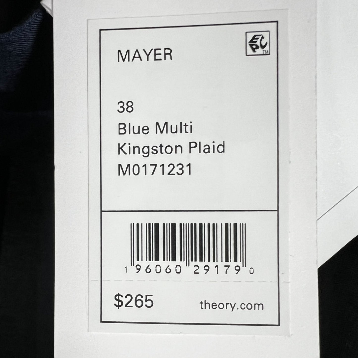 Theory Blue Multi Kingston Wool Plaid Pants 38x28 $265 Retail Work Office NWT*