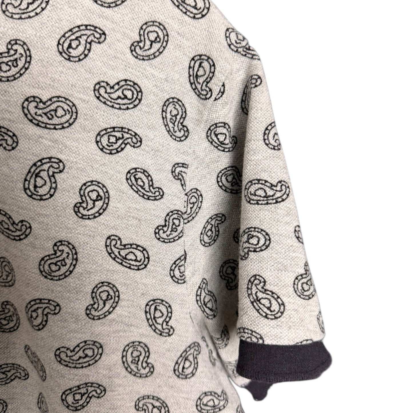 Marc Jacobs Paisley Print Gray Polo Navy Blue Trim Mens Large Preppy Work Casual