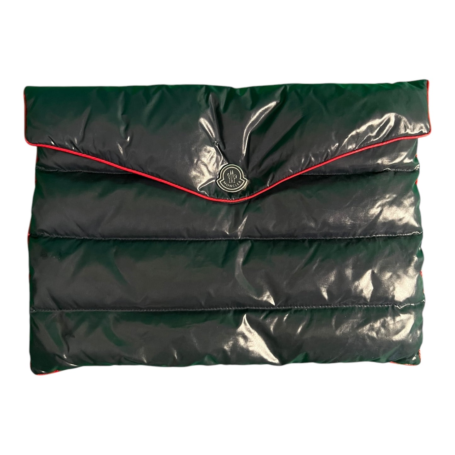 Moncler Navy Blue/Red Envelope Puffer Clutch Pouch - $670 Retail