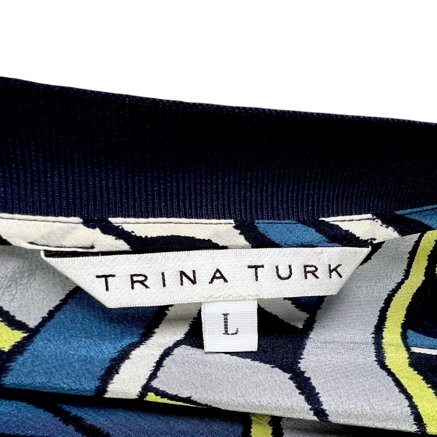 Trina Turk Geometric Pattern Blue Silk Blouse - $248 Retail
