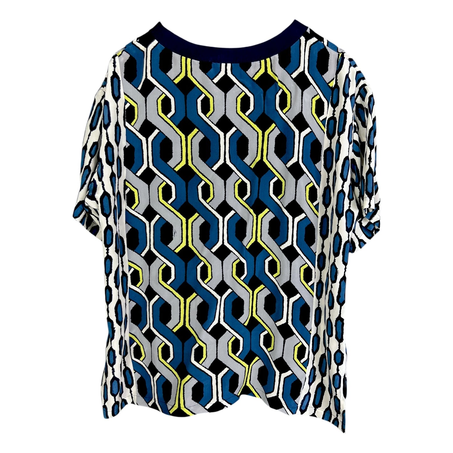 Trina Turk Geometric Pattern Blue Silk Blouse - $248 Retail