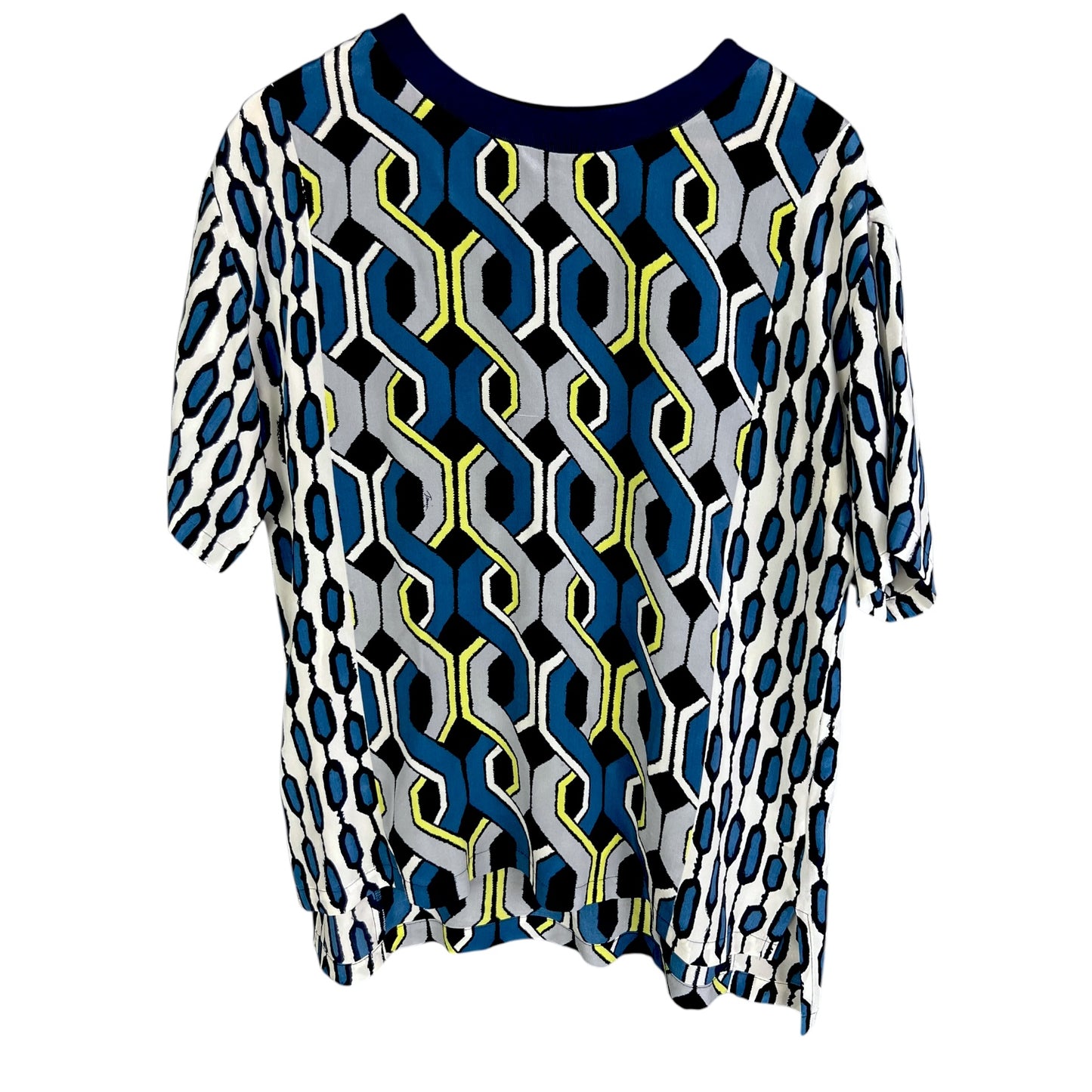 Trina Turk Geometric Pattern Blue Silk Blouse - $248 Retail