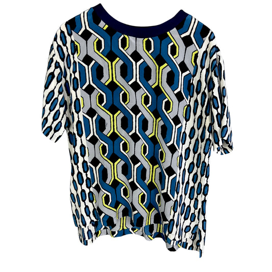 Trina Turk Geometric Pattern Blue Silk Blouse - $248 Retail