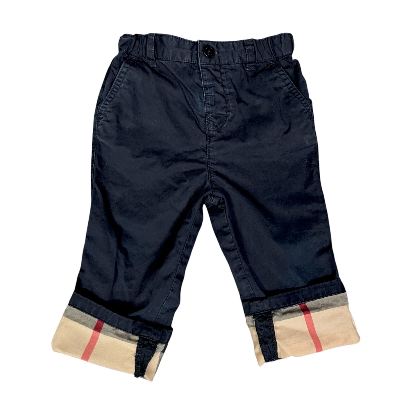 Burberry Infant Boys Nova Check Lined Elastic Waist Navy Khakis - $235 Retail