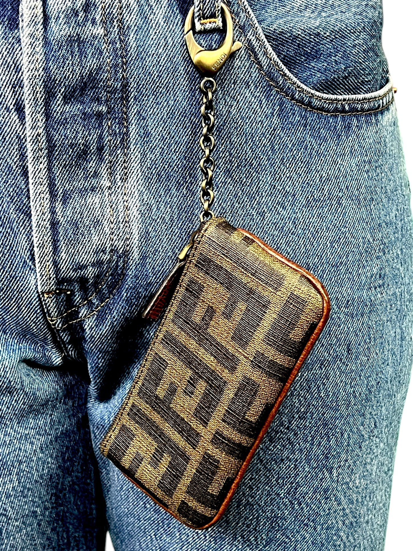 Fendi Zucca Tobacco Key Ring Coin Wallet - $450 Retail
